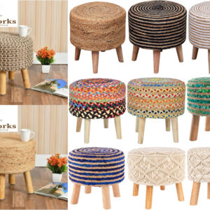 WOODEN STOOLS MADE OF HAND MADE/WOEN FABRIC