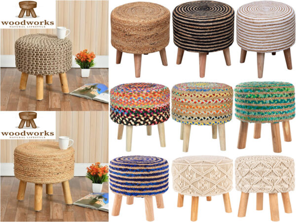 WOODEN STOOLS MADE OF HAND MADE/WOEN FABRIC