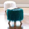 Wooden Stool made of Artificial Sheepskin Rug Fabric