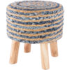 Wooden Stool with Braided Jute Denim Chindi Rug Fabric
