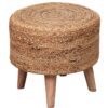 Wooden Stool with Braided Jute Rug Fabric