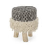Wooden Stool with Cotton Diamond Fabric & Felt Wool Loop Rug Base Fabric